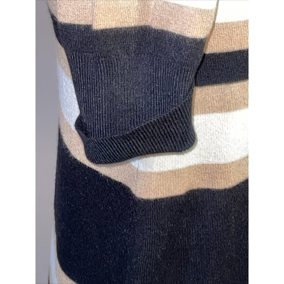 French Connection Sweater Dress Black Tan Stripe 3/4 Sleeve Knit Sheath Sz 14 - Picture 3 of 11